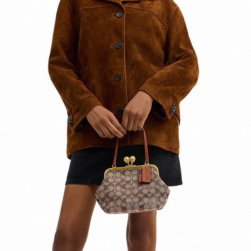 ✨ Coach Crystal Signature Jacquard Kisslock 16 Frame Bag Satchel ✨ - Picture 6 of 11